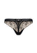 Gossard VIP Fleur Thong in sheer black with Swiss floral embroidery and gold accents, designed for elegant and luxurious intimate wear.