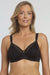 Front view of Dominique Mallory Smoothing Comfort Underwire Minimizer Bra Black featuring molded cups and sensual neckline.