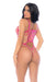 Back view of Lace-Up Back Sheer Bodysuit Petal Kiss featuring pink lace-up detail and thong cut. Shop sexy lingerie at Lavinia Lingerie.