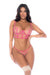 Lace-Up Balconette Bra & Thong Set Petal Kiss features sheer floral embroidery with pink trim, underwire support, and matching thong at Lavinia Lingerie.