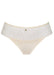 Low-rise mesh string panty Samanta Amelia in ivory with scalloped lace waistband and delicate bow detail, ideal for elegant lingerie sets.