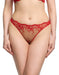 Lavinia Flame G-String by Dita in red with sheer mesh and velvet embroidery, featuring vintage-inspired floral detailing and a flattering cut.