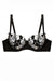 Flat lay of Dita Von Teese Rosabelle Underwire Balconette Bra Black highlighting rose embroidery and underwire balconette design.