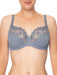 Conturelle Secret Delight Bra in Nordic blue with sheer lace cups, floral embroidery, and underwire support for full figure comfort and elegance.
