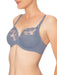 Conturelle Secret Delight Bra in Nordic blue with sheer lace cups, floral embroidery, and underwire support for full figure elegance and comfort.