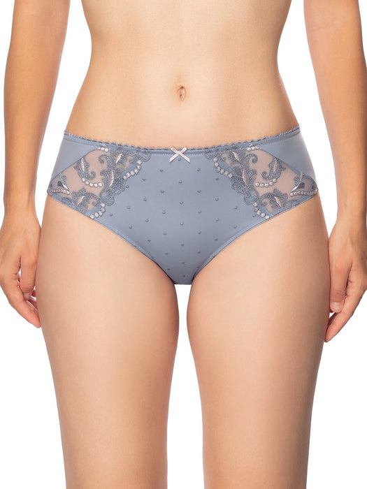 Conturelle Lace Panty - Secret Delight in gray with sheer floral embroidery and laser-cut back, offering discreet elegance for tight outfits.