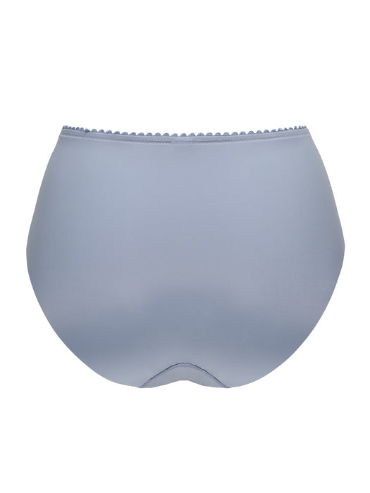 Back view of Conturelle Secret Delight Panty in Nordic Blue with seamless laser-cut edges for invisible wear under clothing. Sheer lace detail adds elegance.