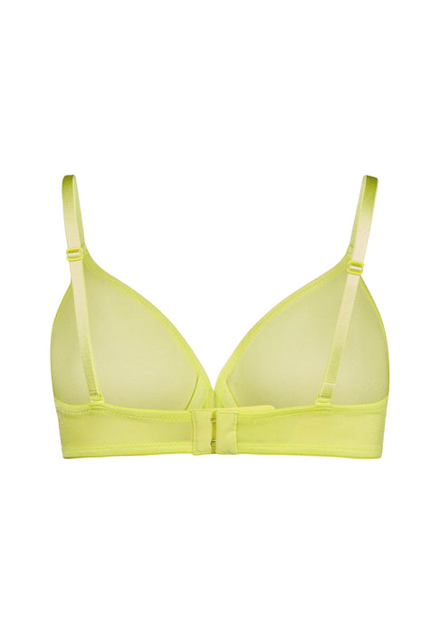 Back product shot of Gossard Glossies Sunny Lime Sheer Bra with adjustable straps and smooth band for seamless comfort.