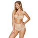 Sheer Lace Plunge Bra & High Waist Panty Beige
