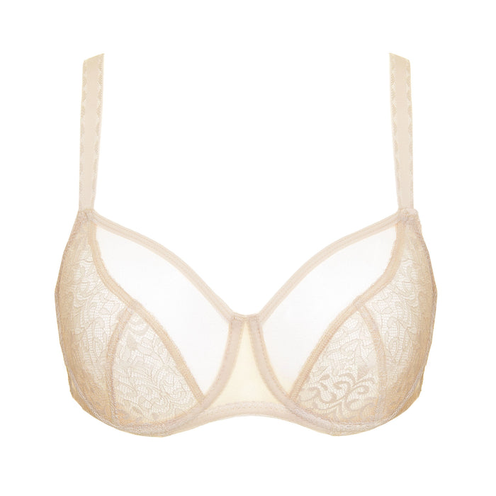 Sheer Mesh Lace Full Figure Bra Beige