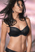Semi Sheer Lace Full Busted Bra Conturelle Illusion in black with underwire support, featuring German lace and adjustable straps for full figure comfort.