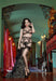 Model wearing Dita Von Teese Julie's Roses Sheer Balconette Bra in a vintage-inspired setting, highlighting luxury lingerie design.