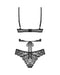 Rear flat lay of Obsessive Soft Lace Bra & Thong Set showing lace thong back and adjustable bra straps for comfort.