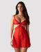 Sheer Lace Babydoll Skirt & String Panty Red Set from Lavinia Lingerie, featuring cut-out front and adjustable straps for a flattering fit.
