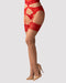 Nude stockings with red lace highlights from Obsessive Cupide Desir, featuring soft stretchy fabric and garter belt compatibility. Ideal for lingerie sets.