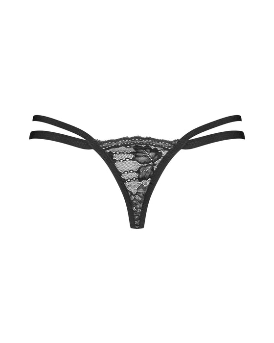 Rear flat lay of Lace Thong Obsessive Panty-Nutris highlighting sheer lace fabric and minimal thong back with dual straps for a sexy finish.