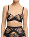Front view of Dita Von Teese Rosabelle Underwire Balconette Bra Black paired with matching lingerie, featuring floral embroidery.