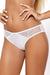 Athina Bikini Panty in white with sheer embroidered lace and mesh panels, offering a flirty, chic lingerie look for modern elegance.