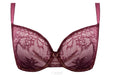 Sheer Mesh Lace Balconette Bra Caro in burgundy with floral lace detailing and underwire support, part of Lavinia Lingerie's new collection.