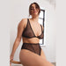 Close-up of Blush Astrid Sheer High-Waist Brief Black paired with sheer bralette, highlighting soft mesh and high-waisted design.
