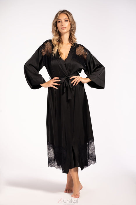 Soft Satin Long Sleeve Bathrobe Oriana; Shop Nightwear @ Lavinia Lingerie