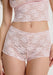 Soft Mesh Lace Shorts Blush Rosette Pink boyshorts with floral lace design and sheer finish, featured in Lavinia Lingerie's new collection.