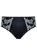 Samanta Kendall Semi-Sheer Mid-Rise Brief Panty B400 in black with floral embroidery and peek-a-boo mesh panels for a stylish, no VPL lingerie fit.