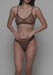 Full front view of Blush The Mesh Sheer Wireless Bralette Cocoa paired with matching mesh bottoms, showcasing a sleek and modern lingerie set.