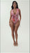 Front view of The Showstopper Bodysuit Mapale Peony Desire in sheer pink mesh with floral print and deep V-neckline. A flirty choice in shapewear bodysuits.
