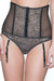 Front view of Sheer Mesh Corset Garter Belt Addiction Provocante featuring lace detail, hook closures, and adjustable garter straps.