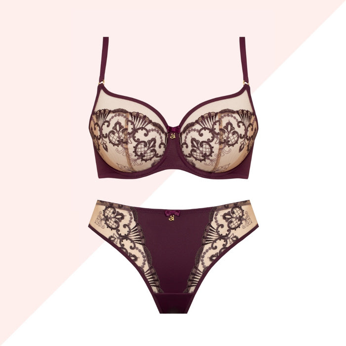 Sheer Mesh Embroidered Full Figure Bra Perla Aubergine