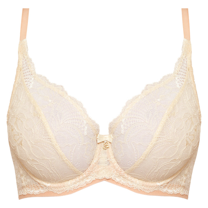 Sheer Lace Plunge Underwire Bra Beige Intimates