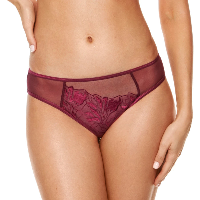 Sheer Mid Rise Bikini Panty Gorteks Coco Burgundy