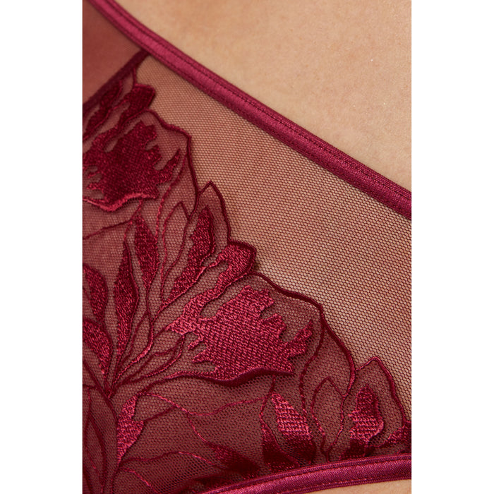 Sheer Mid Rise Bikini Panty Gorteks Coco Burgundy