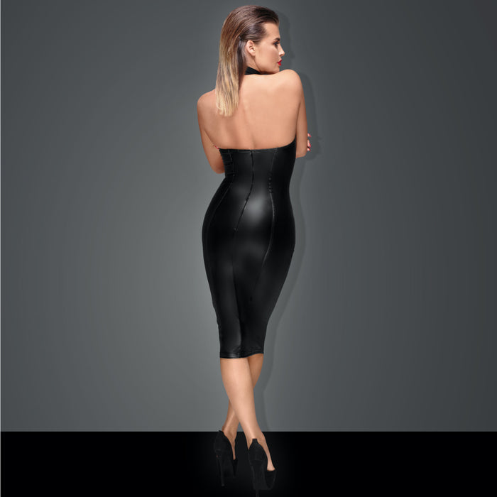 Sexy Powerwetlook Pencil Dress Noir Handmade Black back view