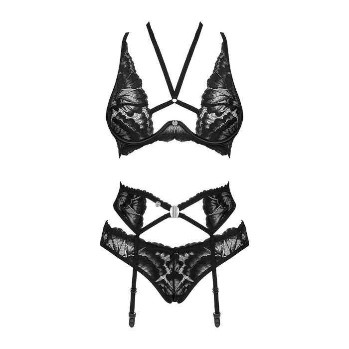 Sheer Mesh Lace 3 Piece Lingerie Set Alessya
