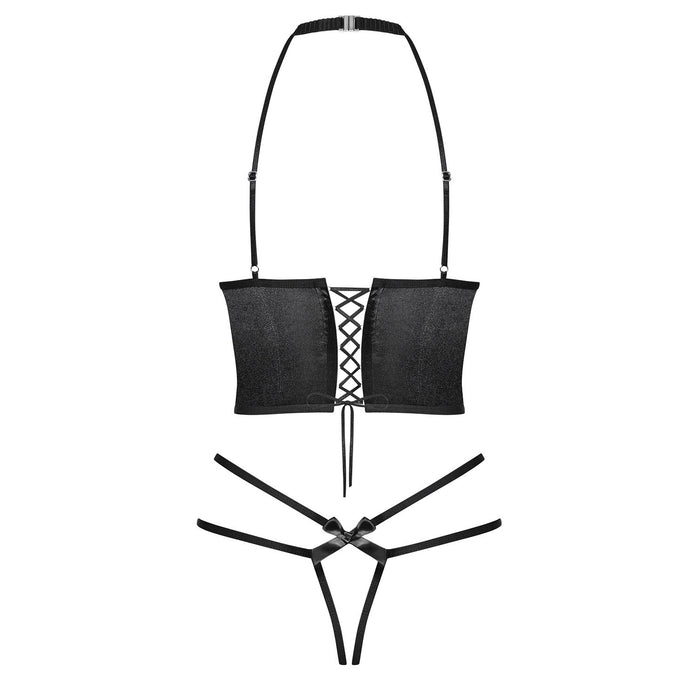 Sexy Open Cup Corset & String Obsessive Delishya Black