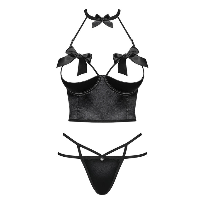Sexy Open Cup Corset & String Obsessive Delishya Black