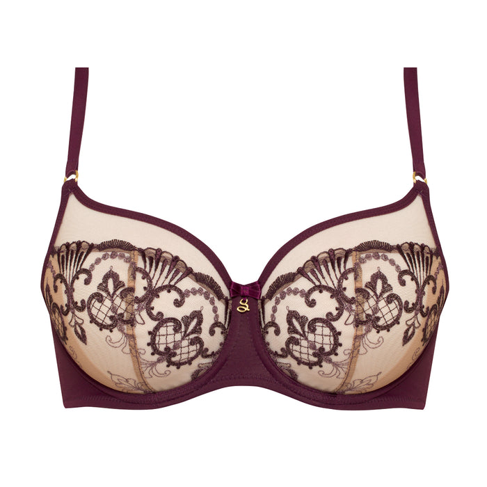 Sheer Mesh Embroidered Full Figure Bra Perla Aubergine