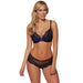 Sexy Sheer Plunge Bra Soft Lace Boyshort Panty Gossard Superboost Navy Blue Lingerie Set