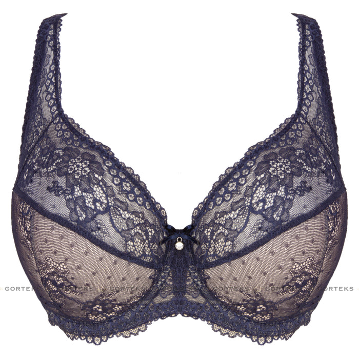 Semi Sheer Half Padded Bra Gorteks Scarlet Navy Blue