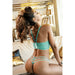 Sexy Transparent Longline Bra Sheer Mesh String Panty Turquoise Underwear Set back view