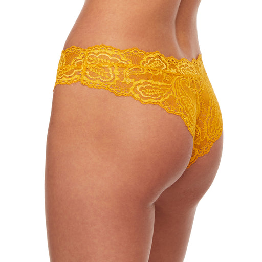 Kinga Sunkiss Soft Lace Sheer Tanga Panty S-851/3 Yellow Underwear back view