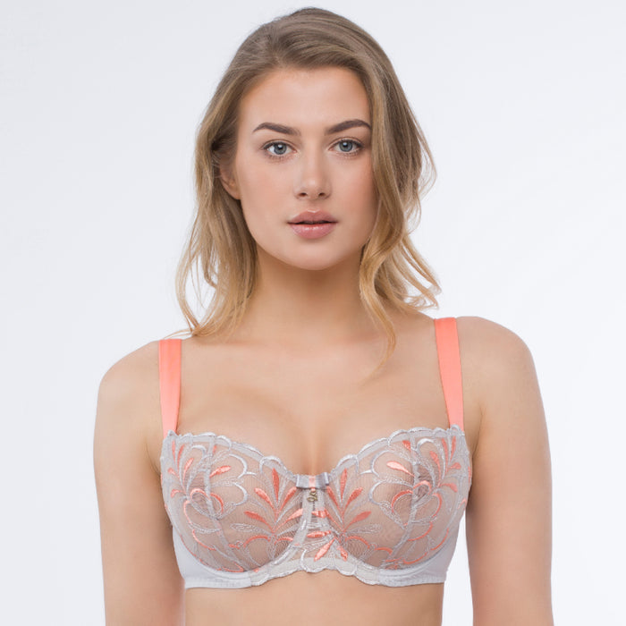 Sheer Mesh Embroidered Balconette Bra Sweet
