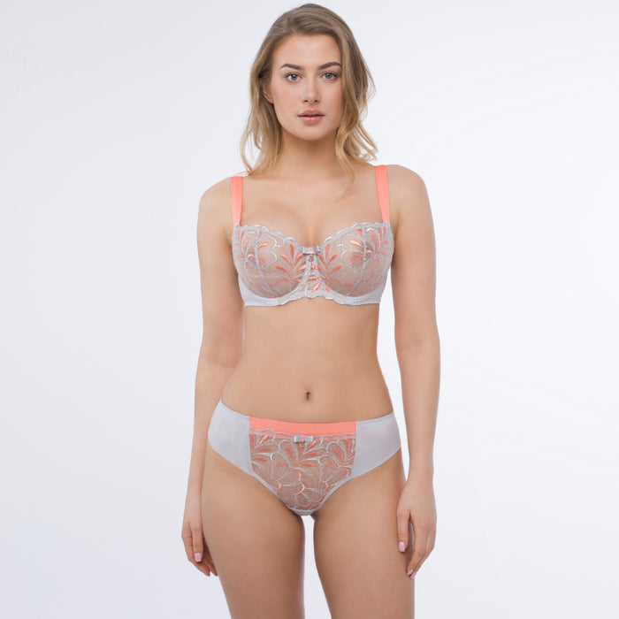Sheer Mesh Embroidered Balconette Bra Sweet