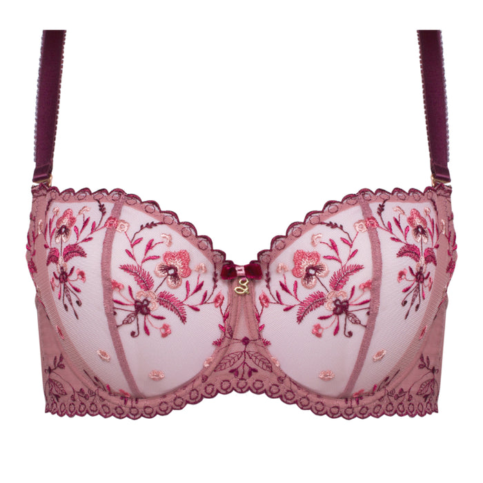 Soft Sheer Mesh Embroidered Balconette Bra Viola Rose Intimates