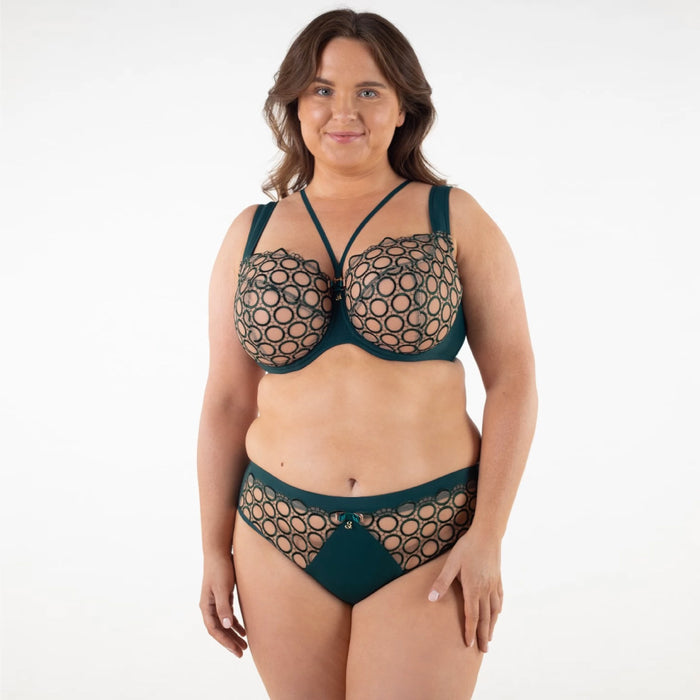 Sheer Mesh Tulle Embroidered Brief Panty Boobie Emerald