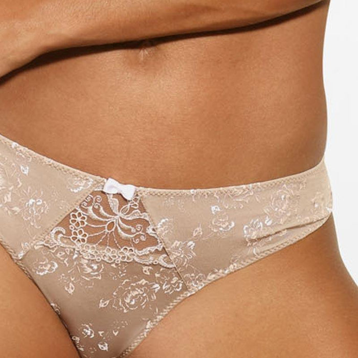 Sawren Intimates Thong Panty Floral Semi Sheer Thong Panty Sawren Intimates Frappe - Lavinia Lingerie