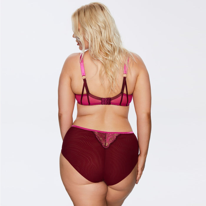 Rear view of model in Kinga Love Promise Soft Lace Panty and bra set, highlighting sheer mesh back and lace detailing.