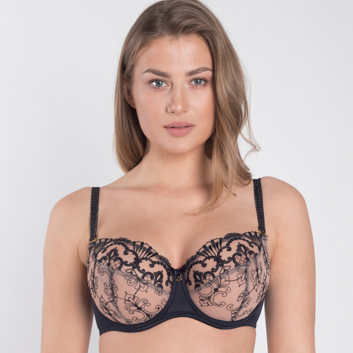 Sheer Mesh Embroidered Full Figure Bra Perla Black